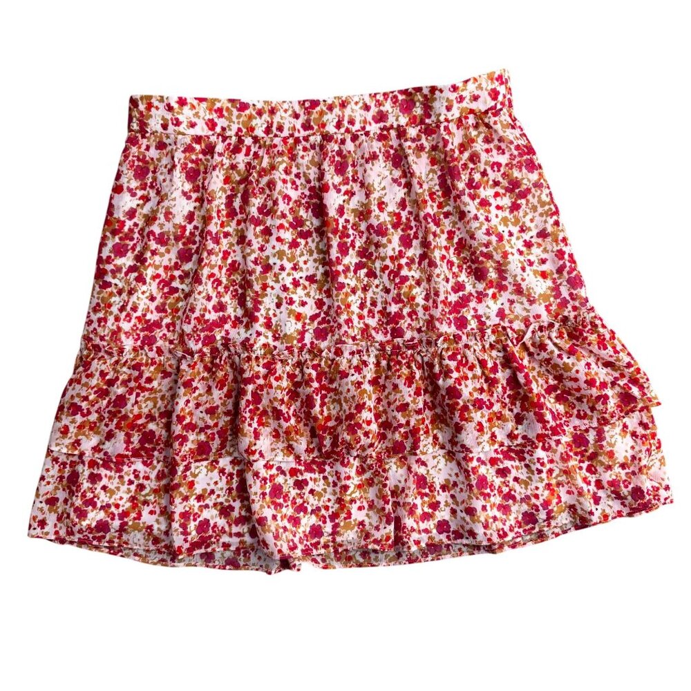 J Crew Womens Tiered Floral Mini Slip Skirt M Ruffle Cottage Core Ruffle Pink